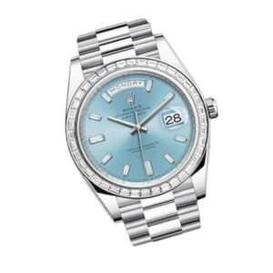 Rolex Day-Date 40 228396TBR Super Clone : 40mm Platinum Ice Blue Baguette Diamond Dial