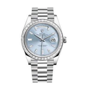 Rolex Day-Date 40 228396TBR Super Clone : 40mm Platinum Ice Blue Baguette Diamond Dial