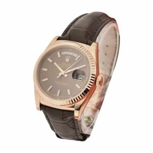 Rolex Day-Date 118135 V5 Brown Dial Super Clone : 36mm Everose Gold President with Caliber 3155 and Leather Strap