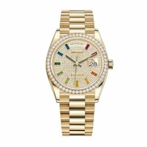 Rolex Day-Date 36 128348RBR-0030 Super Clone : 36mm Yellow Gold Pave Diamond Dial