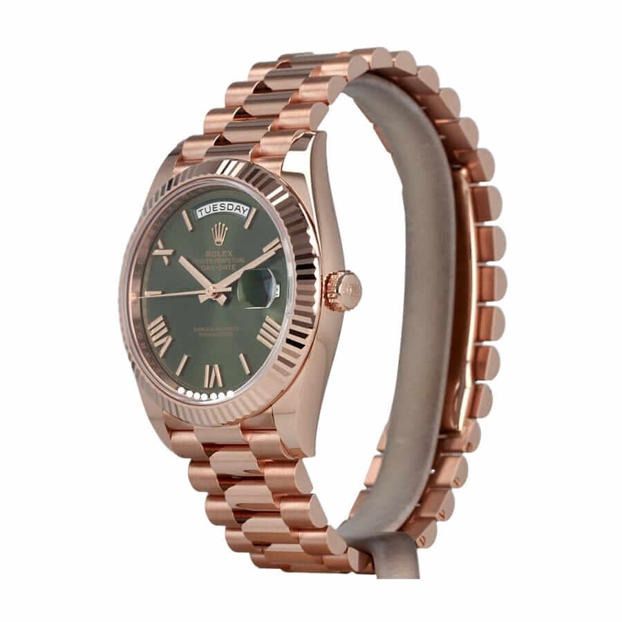 Rolex Day-Date 40 228235 Super Clone : 40mm Everose Gold President Green Roman Dial