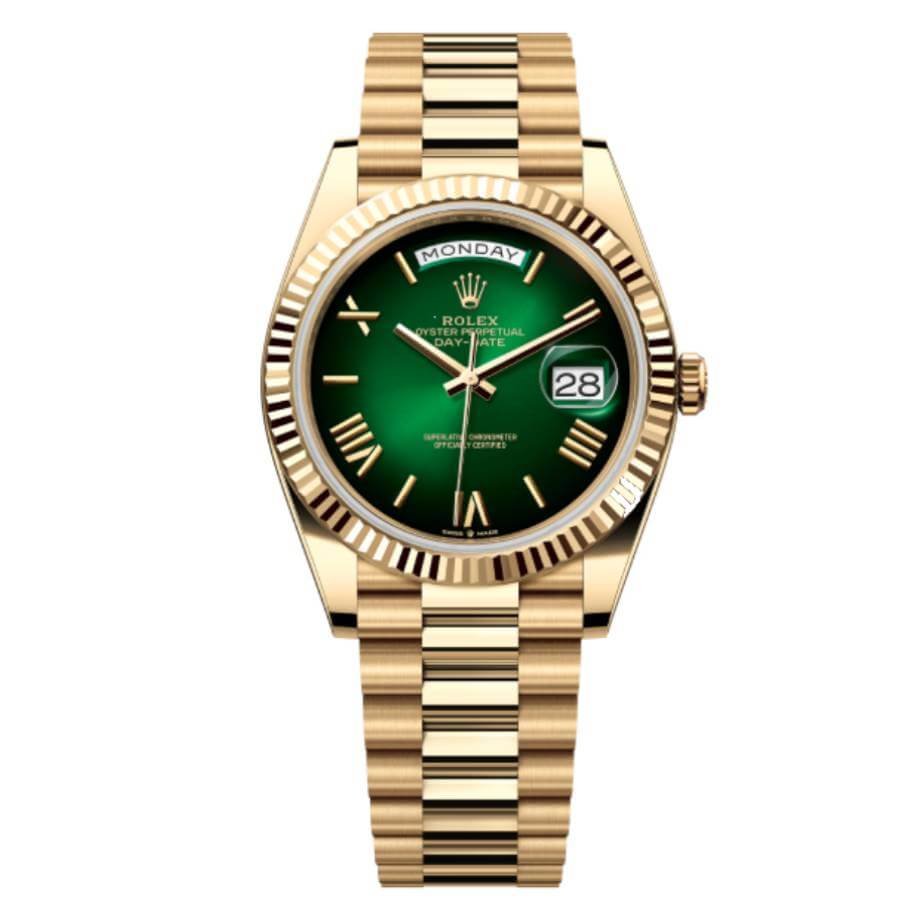 Rolex Day-Date 36 128238 Super Clone : 36mm Yellow Gold Green Ombré Diamond Dial