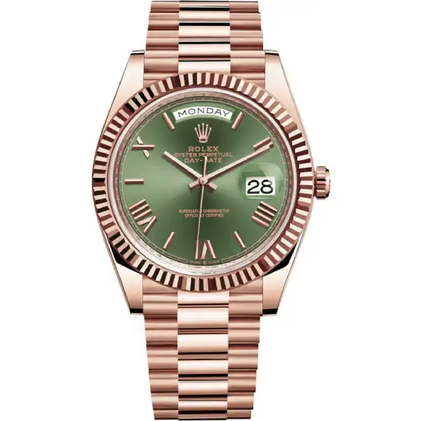 Rolex Day-Date 40 228235 Super Clone : 40mm Everose Gold Green Roman Dial