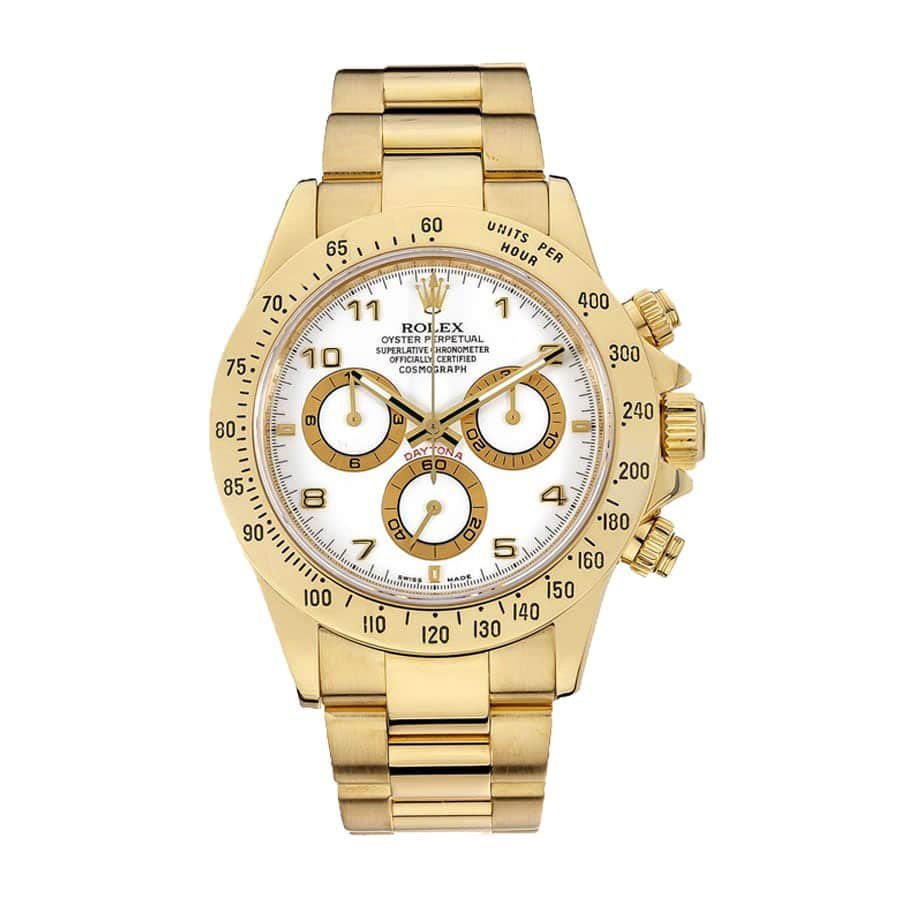 Rolex Daytona 116528 Super Clone: 40mm Yellow Gold White Dial Cosmograph