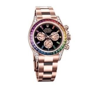 Rolex Daytona 116519 Super Clone: 40mm White Gold Rainbow Bezel Black Dial