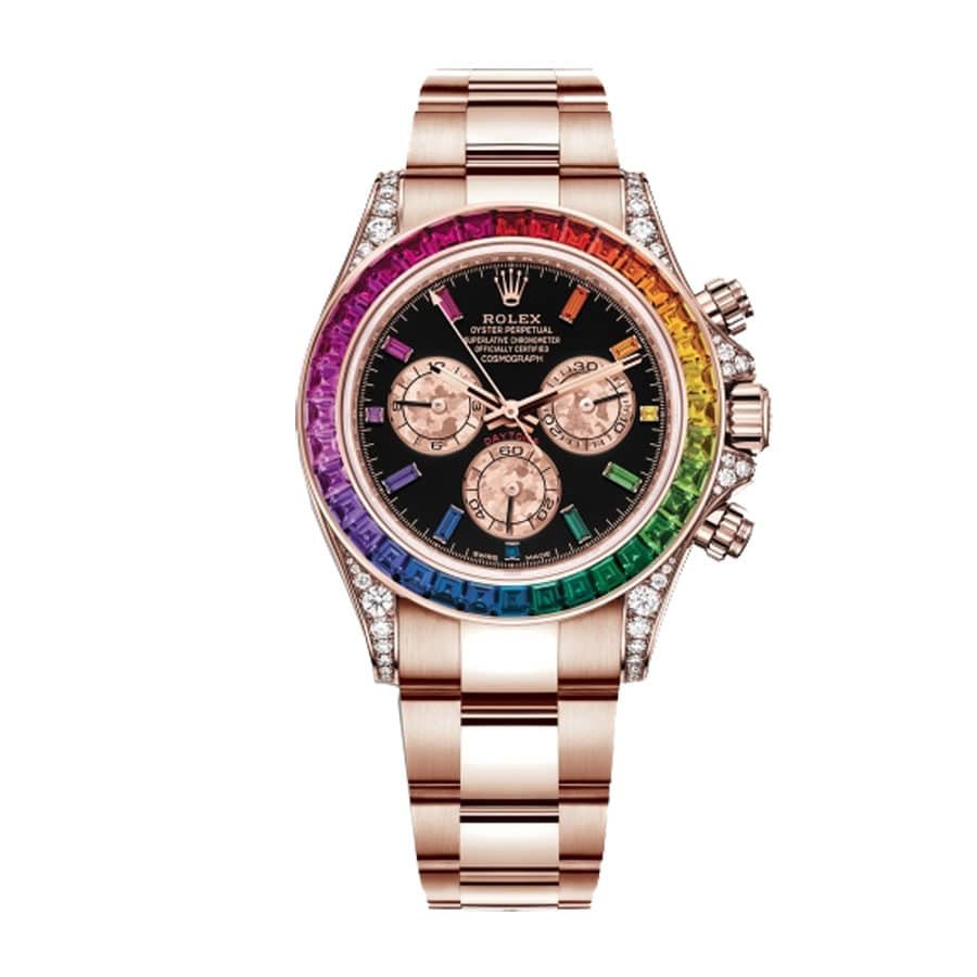 Rolex Daytona 116519 Super Clone: 40mm White Gold Rainbow Bezel Black Dial