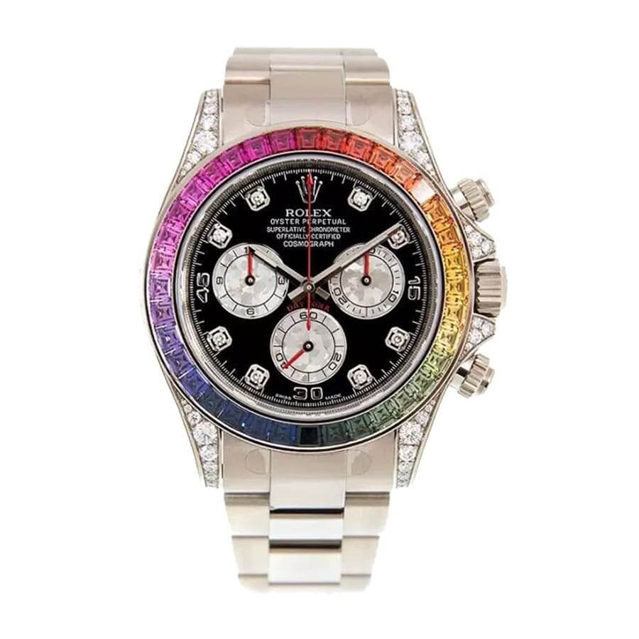 Rolex Cosmograph Daytona 116509 Super Clone: 40mm White Gold Black Diamond Dial