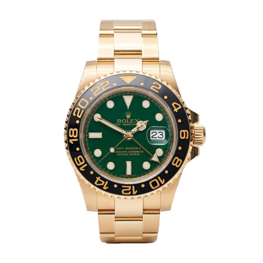 Rolex GMT-Master II 116718LN Super Clone : Yellow Gold Green Dial 40mm Oyster