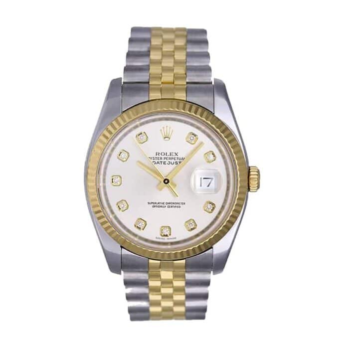 Rolex Datejust 36 16233 Super Clone : Two-Tone Steel Gold Fluted Bezel Mother of Pearl Dial