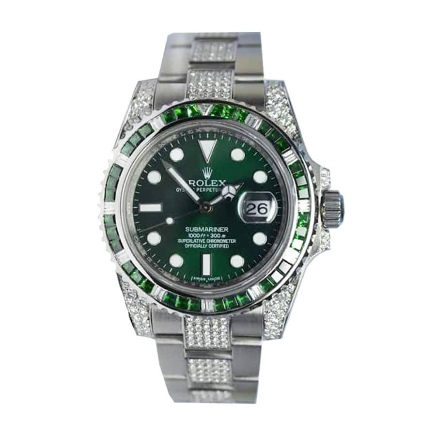 Rolex Submariner 116610LV Super Clone : Iced-Out Hulk Green Dial 40mm