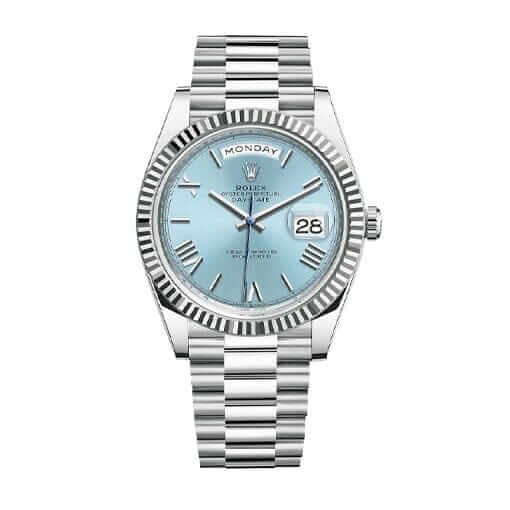 Rolex Day-Date 228206 Super Clone: 40mm Platinum Ice Blue Grooved Dial
