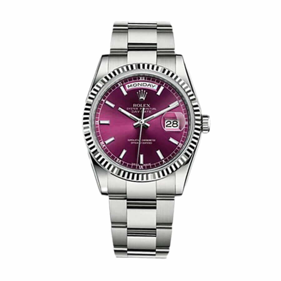Rolex Day-Date 36 White Gold 118239-0304 Super Clone: 36mm Cherry Dial President with Caliber 3155 and Fluted Bezel