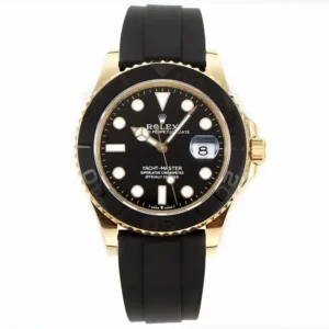 VS Factory Rolex Yacht-Master 42mm Yellow Gold Black Dial Oysterflex Rubber Strap Luxury Men’s Watch