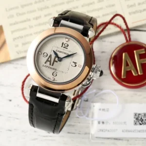 AF Factory Cartier Pasha AF Edition White Dial Rose Gold and Steel Case Black Leather Strap Automatic Women’s Watch