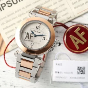 AF Factory Cartier Pasha de Cartier Two-Tone Stainless Steel and Rose Gold Automatic Watch with White Dial and Sapphire Crystal