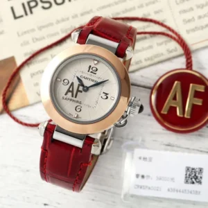 Cartier Pasha de Cartier Rose Gold Automatic Watch with Red Leather Strap and White Dial