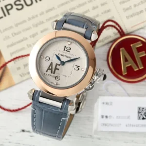 AF Factory Cartier Tank Fran?aise Rose Gold Case Blue Leather Strap Women’s Luxury Watch