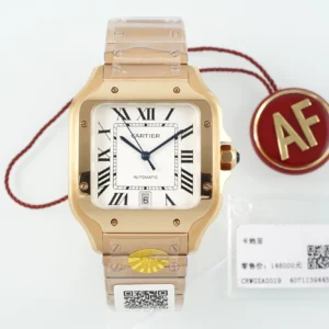 Cartier Santos de Cartier Automatic Rose Gold Watch with White Roman Dial and Metal Bracelet