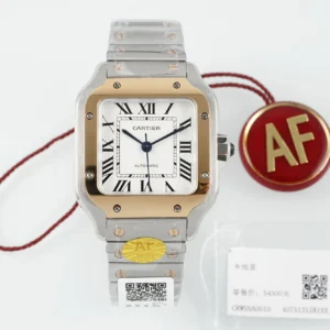 Cartier Santos de Cartier Medium Automatic Watch Two-Tone Stainless Steel and Yellow Gold White Roman Dial