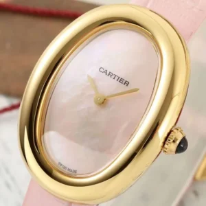 AF Factory Cartier Baignoire Oval Pink Mother-of-Pearl Dial Yellow Gold Case Pink Leather Strap Women’s Luxury Watch