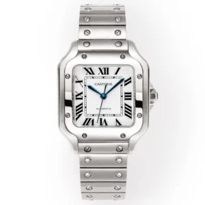 AF Factory Cartier Santos de Cartier Automatic Stainless Steel Watch with White Dial and Blue Hands