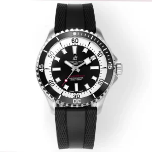 BLS Factory Breitling Superocean Automatic Black Dial Men’s Dive Watch with Black Rubber Strap