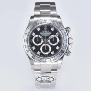 Rolex Daytona Watch – Black Enamel Dial with Moissanite Diamonds