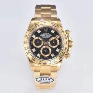 Rolex Daytona Watch – Black Enamel Dial with Moissanite Stones