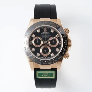 Rolex Daytona Rose Gold Black Dial Rubber Strap Luxury Timepiece