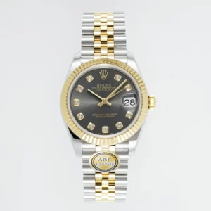 AR Factory Rolex Lady-Datejust 31mm Two-Tone Steel and Yellow Gold Black Diamond Dial Fluted Bezel Oyster Bracelet Watch