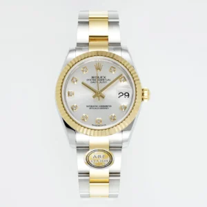 AR Factory Rolex Lady-Datejust 31mm Two-Tone Yellow Gold and Oystersteel Watch with White Diamond Dial and Fluted Bezel