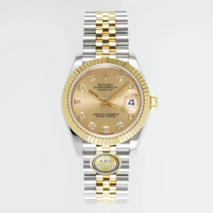 AR Factory Rolex Lady-Datejust 28mm Two-Tone Yellow Gold and Steel Champagne Dial Diamond Markers Fluted Bezel Oyster Bracelet Watch