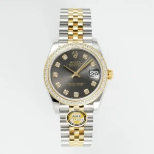 AR Factory Rolex Datejust 31mm Two-Tone Yellow Gold and Stainless Steel Black Dial Diamond Bezel and Markers Women’s Luxury Watch