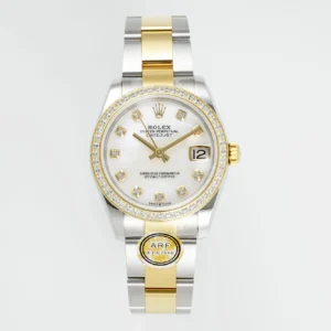 AR Factory Rolex Lady-Datejust 28mm White Mother-of-Pearl Dial Diamond Bezel Two-Tone Stainless Steel and Yellow Gold Oyster Bracelet Watch