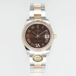 AR Factory Rolex Datejust 31mm Two-Tone Stainless Steel and 18K Rose Gold Chocolate Brown Dial with Roman Numerals Fluted Bezel Oyster Bracelet Watch