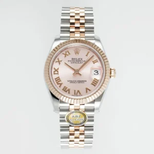 AR Factory Rolex Lady-Datejust 31mm Pink Dial Roman Numerals Two-Tone Rose Gold and Steel Jubilee Bracelet Automatic Watch