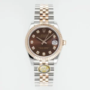 AR Factory Rolex Lady-Datejust 31mm Chocolate Brown Dial Diamond-Set Bezel Everose Rolesor Jubilee Bracelet Watch