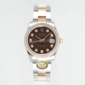 AR Factory Rolex Datejust 31mm Chocolate Dial Diamond Markers Two-Tone Stainless Steel and Yellow Gold Oyster Bracelet Ladies Watch