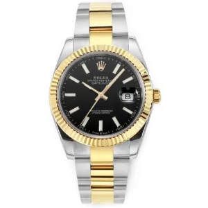 AR Factory Rolex Datejust 41mm Two-Tone Yellow Gold and Stainless Steel Black Dial Fluted Bezel Automatic Men’s Watch