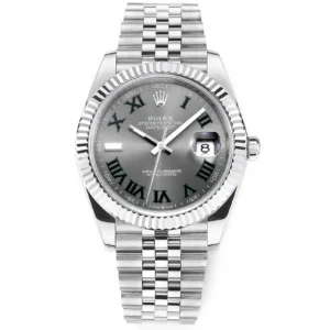 AR Factory Rolex Datejust 41mm Rhodium Grey Dial Fluted Bezel Roman Numerals Jubilee Bracelet Stainless Steel Men’s Watch