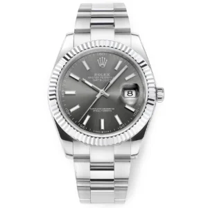 AR Factory Rolex Datejust 41 Grey Dial Fluted Bezel Stainless Steel Oyster Bracelet Men’s Luxury Watch