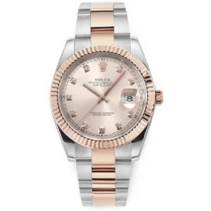 AR Factory Rolex Datejust 41 Pink Diamond Dial Fluted Bezel Everose Rolesor Oyster Bracelet Automatic Men’s Watch