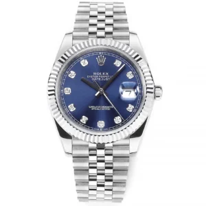 AR Factory Rolex Datejust 41mm Blue Dial Diamond Hour Markers Fluted Bezel Stainless Steel Jubilee Bracelet Luxury Watch