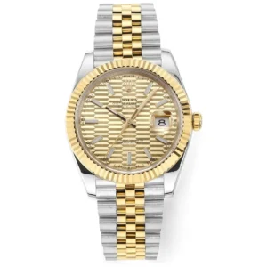 AR Factory Rolex Datejust 41mm Two-Tone Yellow Gold and Stainless Steel Watch with Fluted Bezel, Champagne Textured Dial, and Jubilee Bracelet
