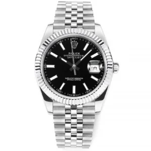 AR Factory Rolex Datejust 41mm Fluted Bezel Black Dial Silver Jubilee Bracelet Luxury Men’s Watch