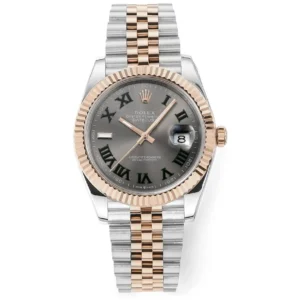 AR Factory Rolex Datejust 41mm Slate Gray Dial Roman Numerals Two-Tone Rose Gold and Stainless Steel Jubilee Bracelet Fluted Bezel Automatic Men’s Watch