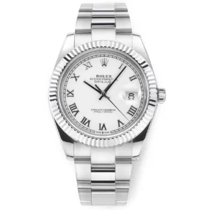 AR Factory Rolex Datejust 41mm White Roman Dial Fluted Bezel Oystersteel Automatic Men’s Watch