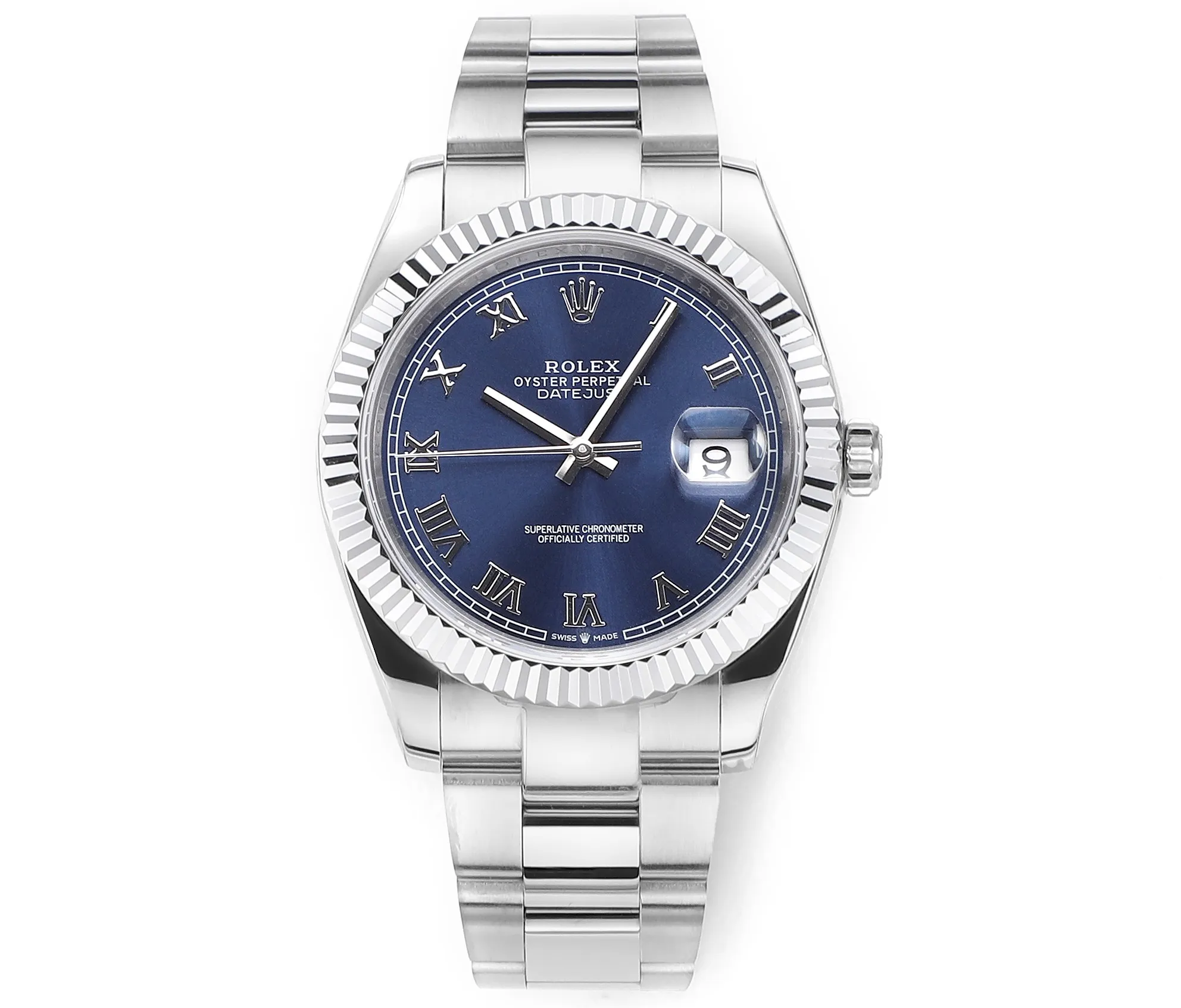 AR Factory Rolex Datejust 41 Blue Roman Dial Fluted Bezel Oystersteel Automatic Men’s Watch