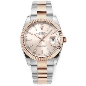 AR Factory Rolex Datejust 41mm Two-Tone Rose Gold and Stainless Steel Pink Dial Fluted Bezel Automatic Men’s Watch