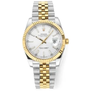 AR Factory Rolex Datejust 41mm Two-Tone Yellow Gold and Stainless Steel Fluted Bezel White Dial Jubilee Bracelet Luxury Watch